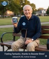 Verified buyer holding Booster Brew  bottle.